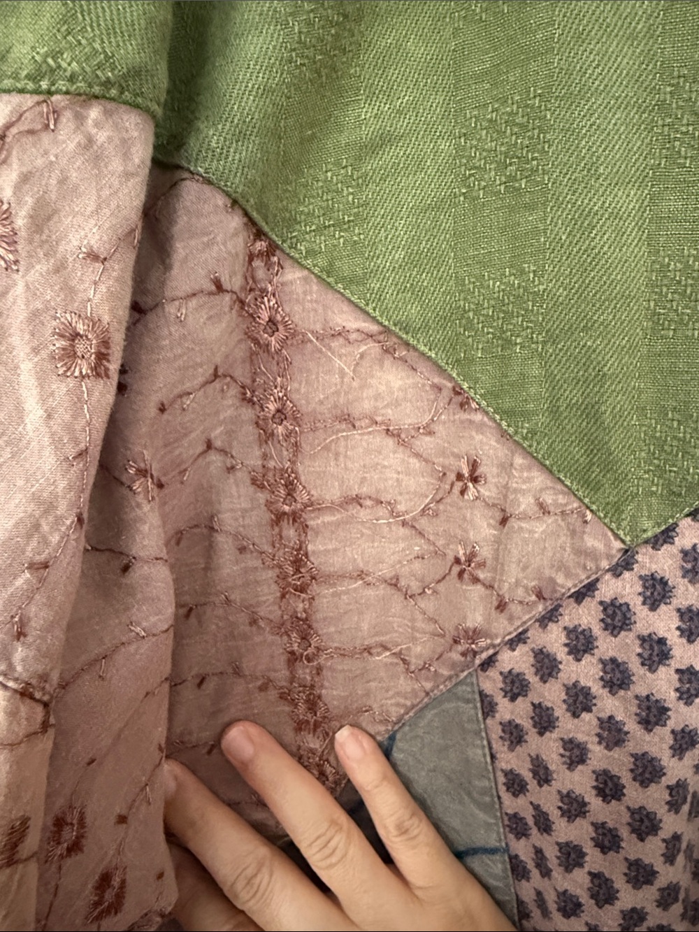GUC - Sacred Threads Patchwork Button Cardigan - Olive, Mauve & Lavender (1-06) - Picture 4 of 5